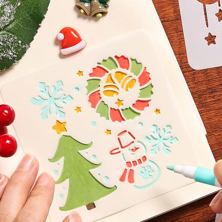 6pcs Christmas Diary Painting Template Hollow Out Stencil For Kids