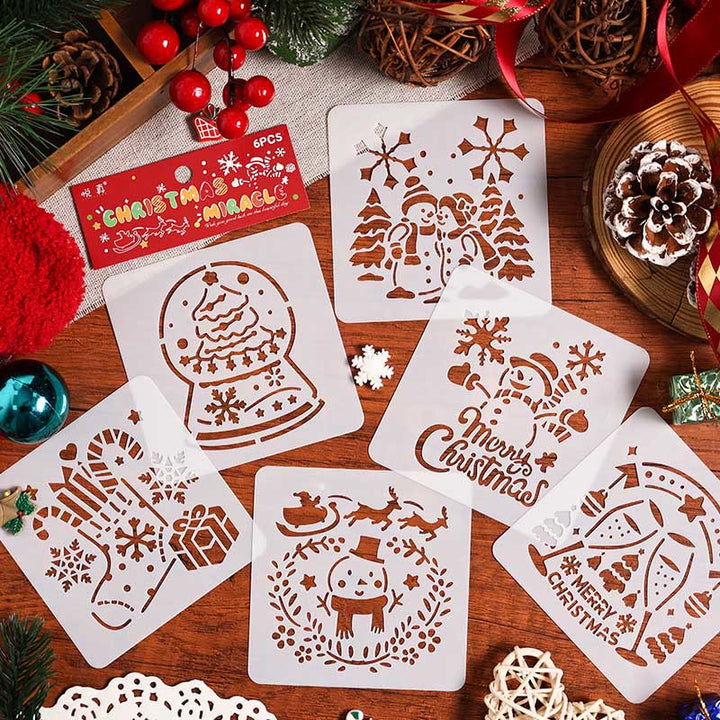 6pcs Christmas Diary Painting Template Hollow Out Stencil For Kids