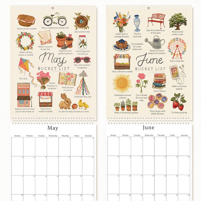 2025 Bucket List Lunar Calendar 12 Months Calendars New Year Gift