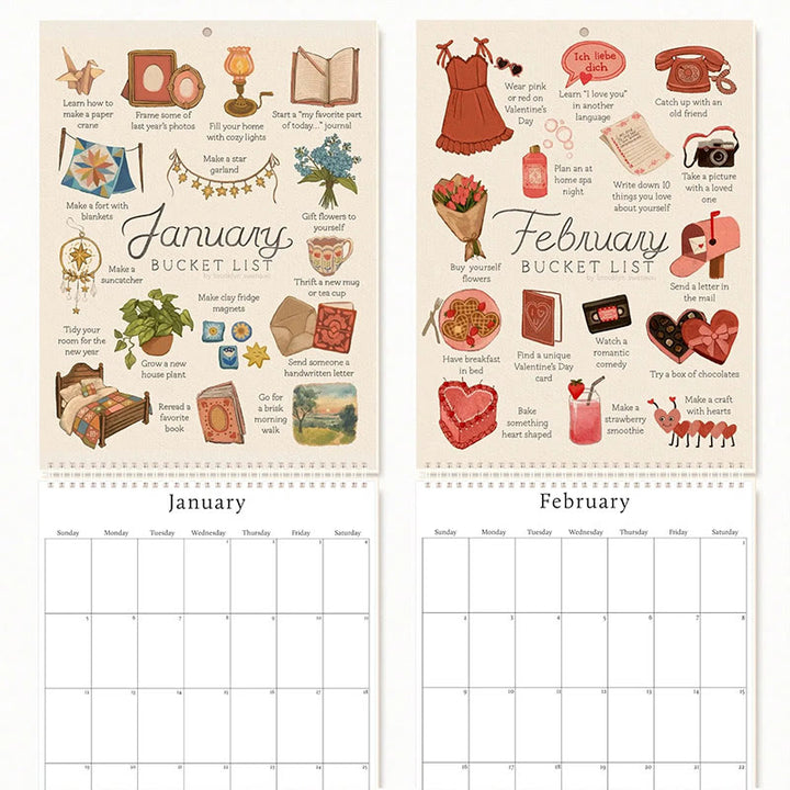 2025 Bucket List Lunar Calendar 12 Months Calendars New Year Gift