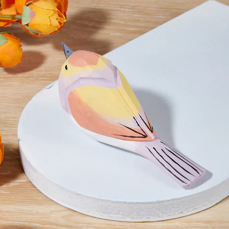 Pink Sparrow Carved Wooden Sculpture Desktop Deocr Keychain For Gift