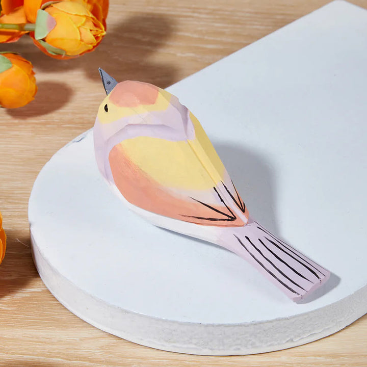 Pink Sparrow Carved Wooden Sculpture Desktop Deocr Keychain For Gift