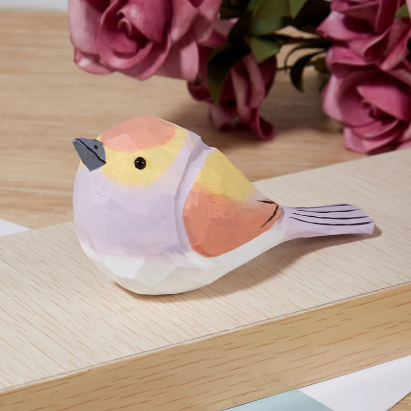 Pink Sparrow Carved Wooden Sculpture Desktop Deocr Keychain For Gift