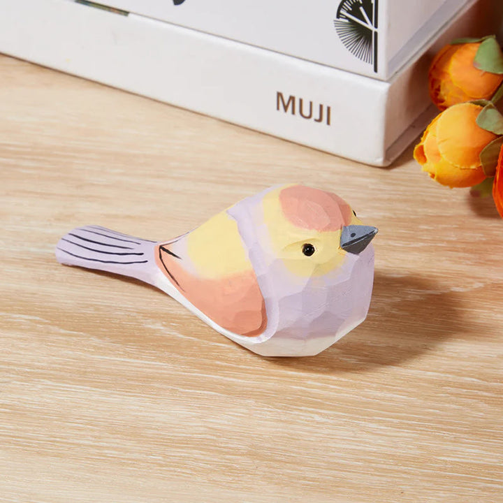 Pink Sparrow Carved Wooden Sculpture Desktop Deocr Keychain For Gift