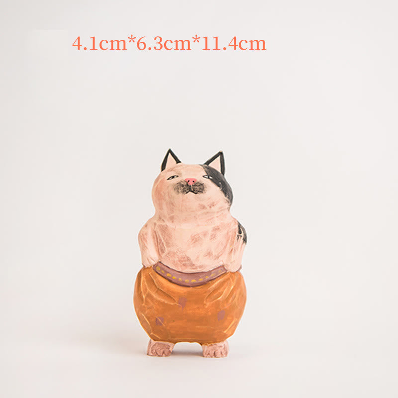 Standing Cat Carved Wooden Sculpture Desktop Deocr Keychain For Gift