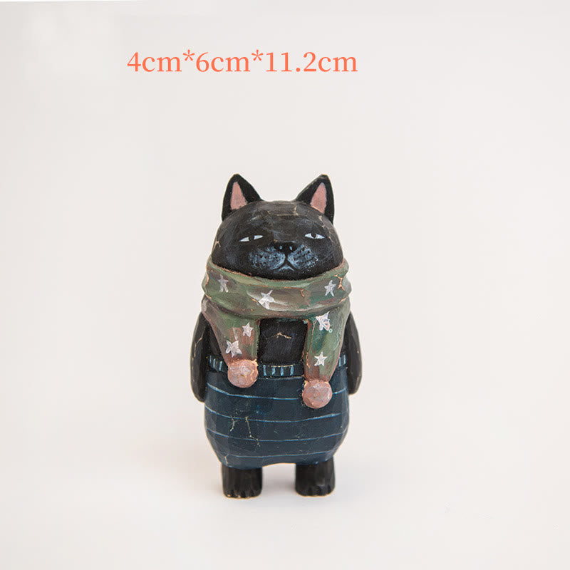 Standing Cat Carved Wooden Sculpture Desktop Deocr Keychain For Gift