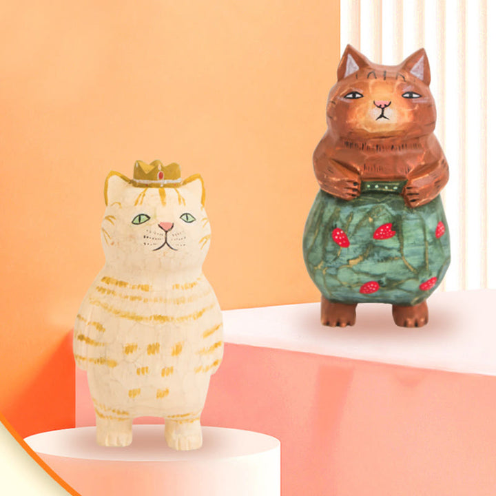 Standing Cat Carved Wooden Sculpture Desktop Deocr Keychain For Gift