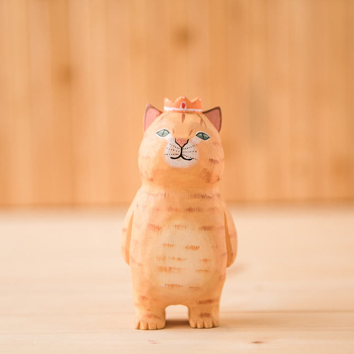 Standing Cat Carved Wooden Sculpture Desktop Deocr Keychain For Gift