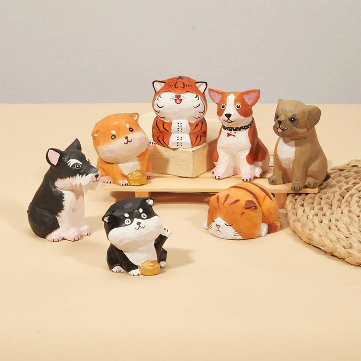 Sleeping Cat Carved Wooden Sculpture Desktop Deocr Keychain For Gift