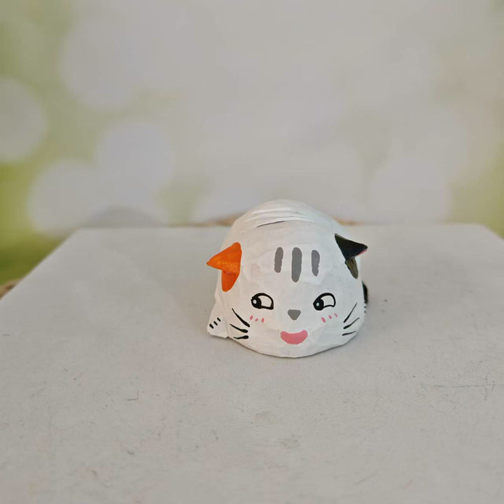 Sleeping Cat Carved Wooden Sculpture Desktop Deocr Keychain For Gift