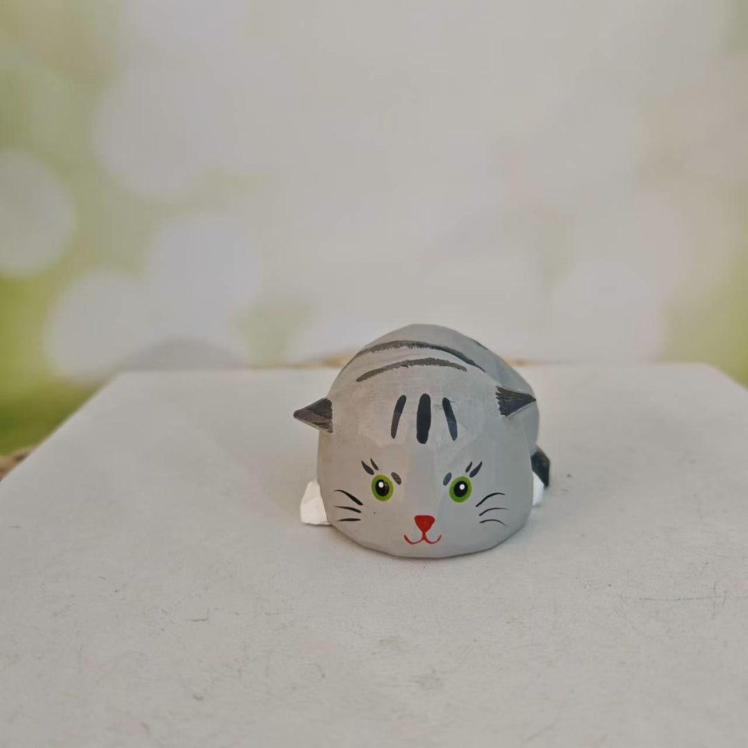 Sleeping Cat Carved Wooden Sculpture Desktop Deocr Keychain For Gift