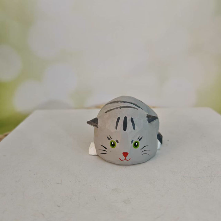 Sleeping Cat Carved Wooden Sculpture Desktop Deocr Keychain For Gift