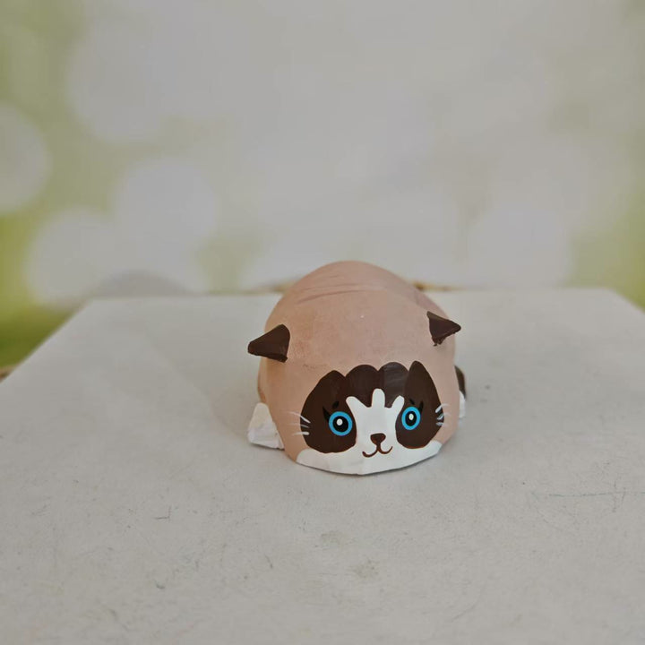 Sleeping Cat Carved Wooden Sculpture Desktop Deocr Keychain For Gift