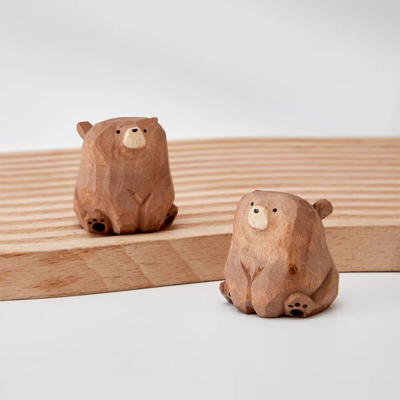 Sitting Bear Carved Wooden Sculpture Desktop Deocr Keychain For Gift