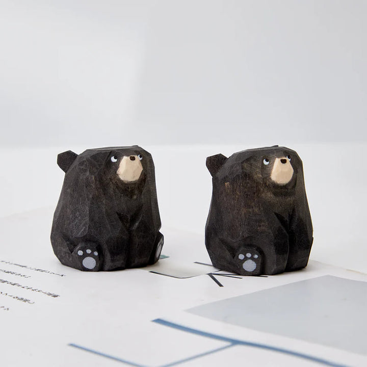 Sitting Bear Carved Wooden Sculpture Desktop Deocr Keychain For Gift