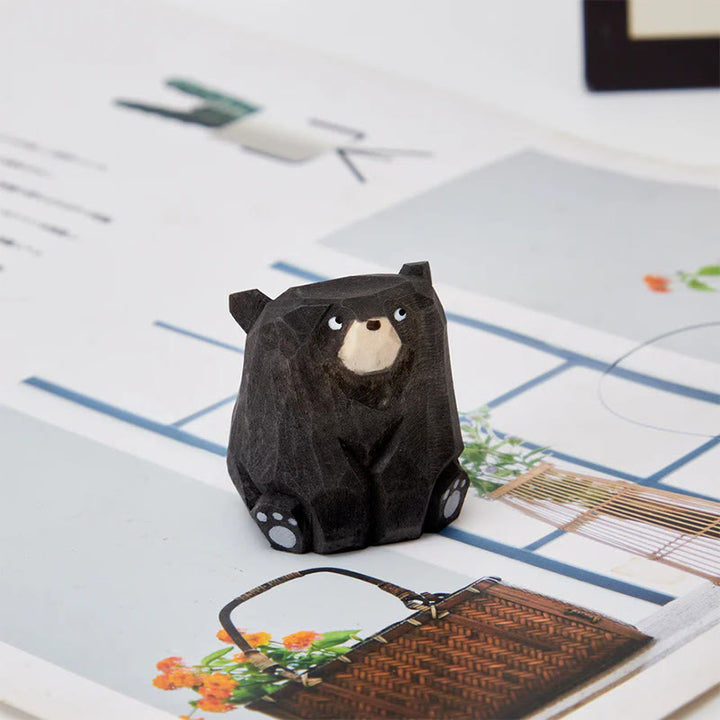 Sitting Bear Carved Wooden Sculpture Desktop Deocr Keychain For Gift