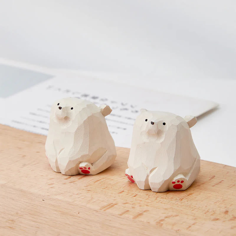 Sitting Bear Carved Wooden Sculpture Desktop Deocr Keychain For Gift