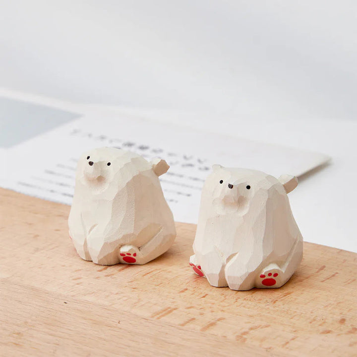 Sitting Bear Carved Wooden Sculpture Desktop Deocr Keychain For Gift