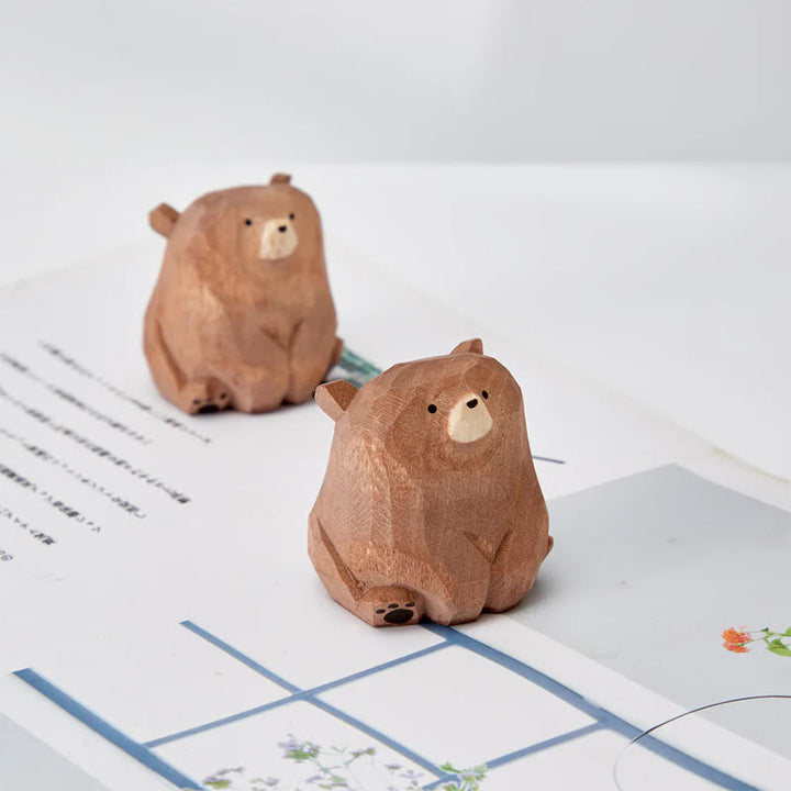 Sitting Bear Carved Wooden Sculpture Desktop Deocr Keychain For Gift