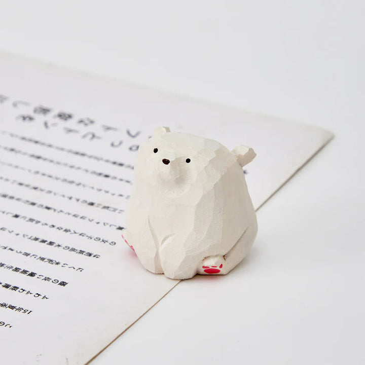 Sitting Bear Carved Wooden Sculpture Desktop Deocr Keychain For Gift