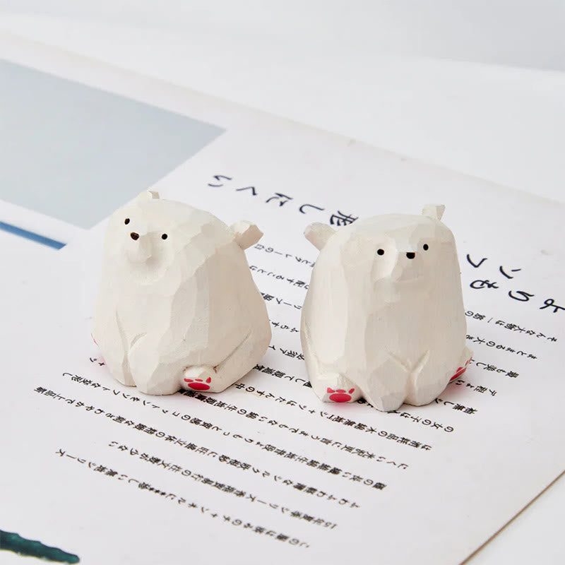 Sitting Bear Carved Wooden Sculpture Desktop Deocr Keychain For Gift