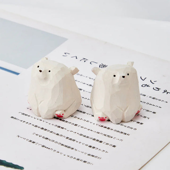 Sitting Bear Carved Wooden Sculpture Desktop Deocr Keychain For Gift