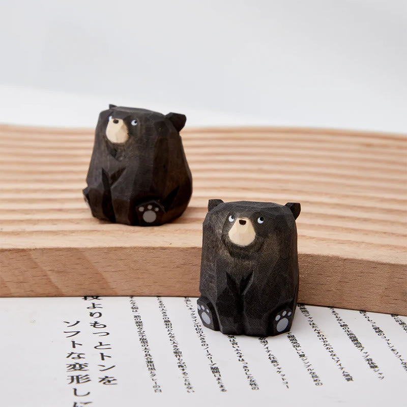 Sitting Bear Carved Wooden Sculpture Desktop Deocr Keychain For Gift
