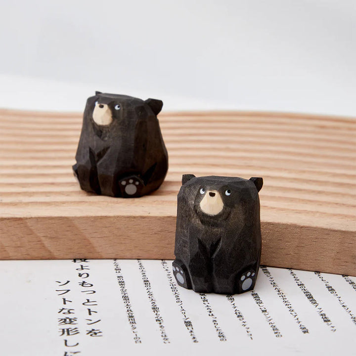 Sitting Bear Carved Wooden Sculpture Desktop Deocr Keychain For Gift