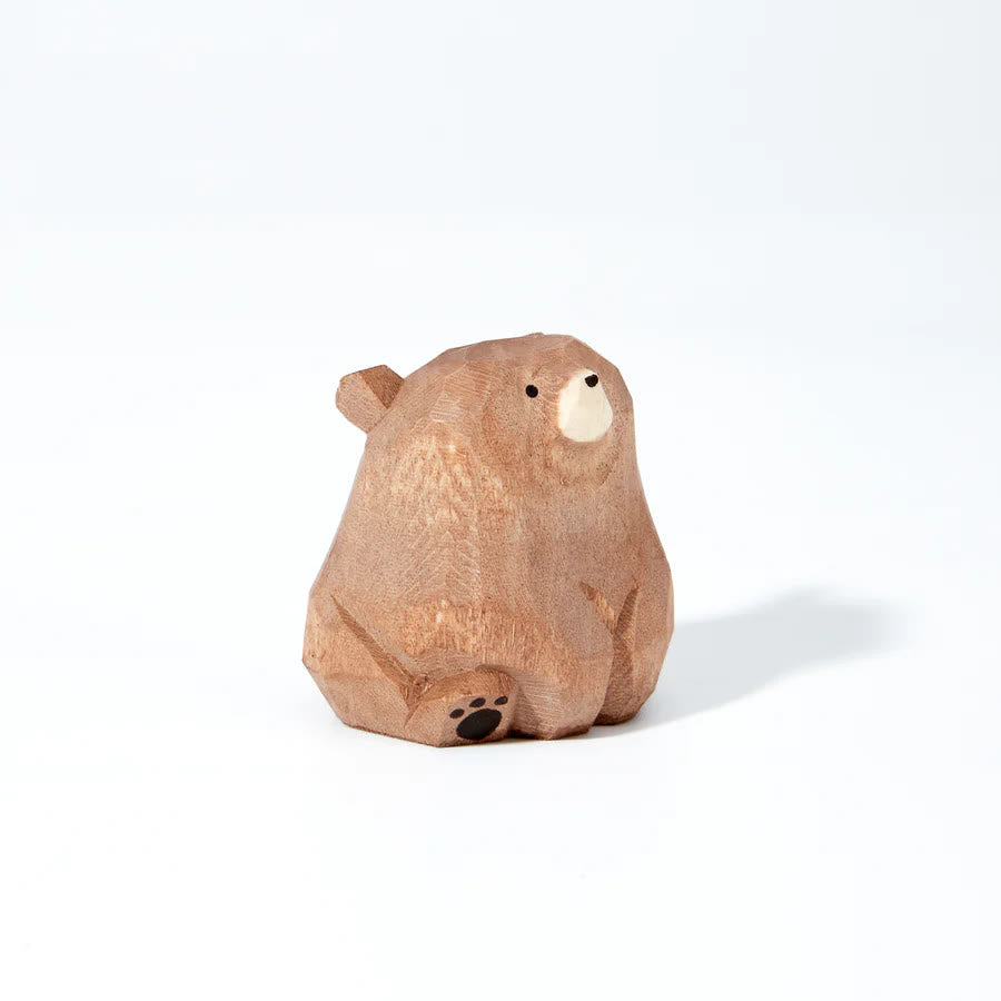 Sitting Bear Carved Wooden Sculpture Desktop Deocr Keychain For Gift