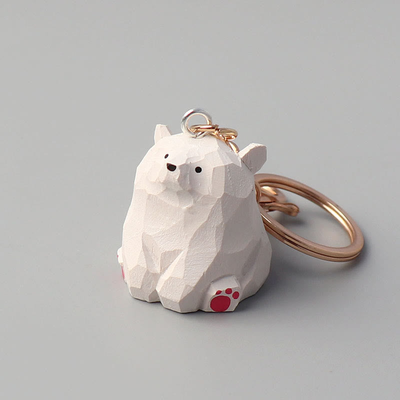 Sitting Bear Carved Wooden Sculpture Desktop Deocr Keychain For Gift