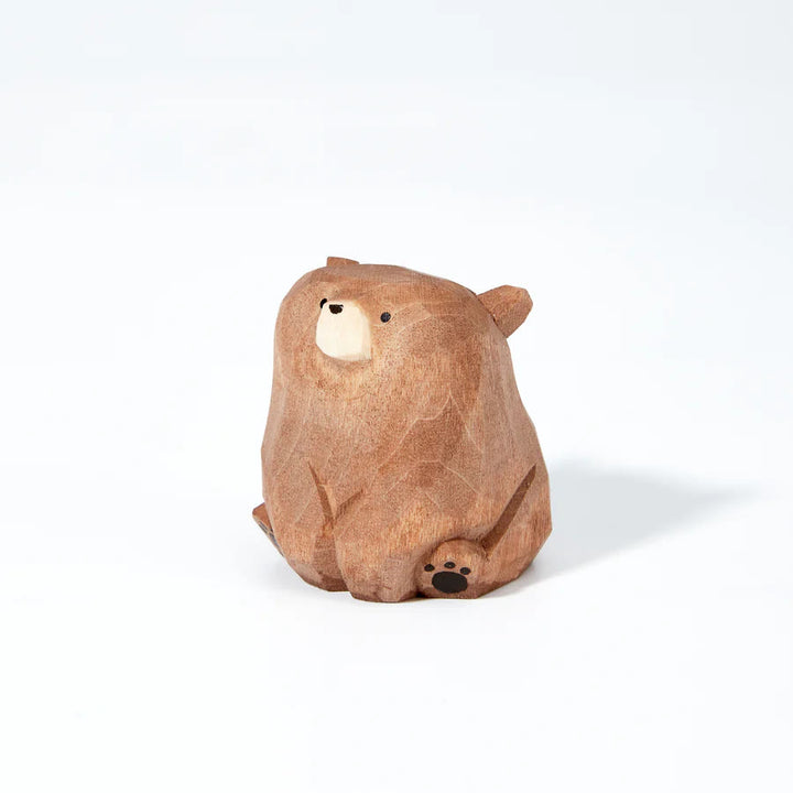 Sitting Bear Carved Wooden Sculpture Desktop Deocr Keychain For Gift