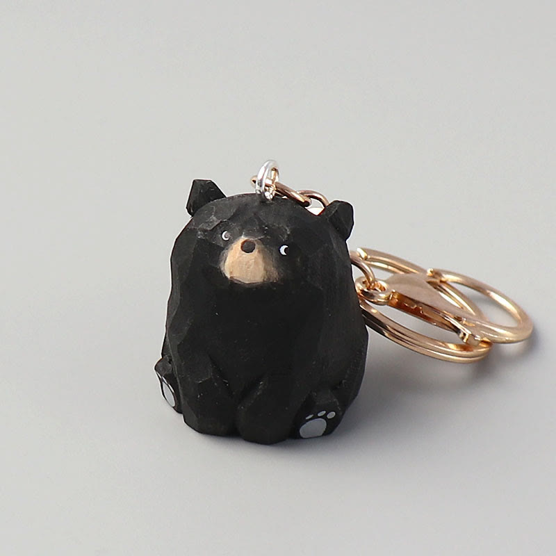 Sitting Bear Carved Wooden Sculpture Desktop Deocr Keychain For Gift