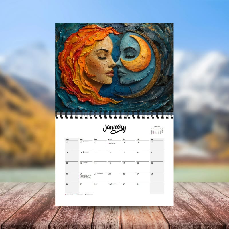 2025 Sun And Moon Wall Calendar 12 Months Calendars New Year Gift