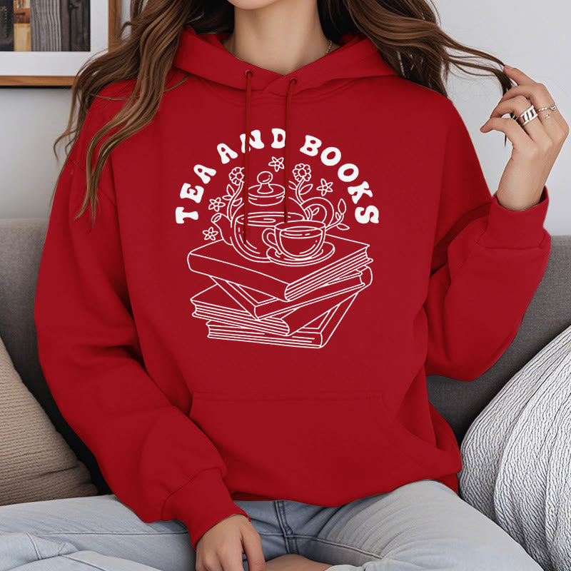 Tea And Books Fleece Lined Hoodie Long Sleeves Hoodie