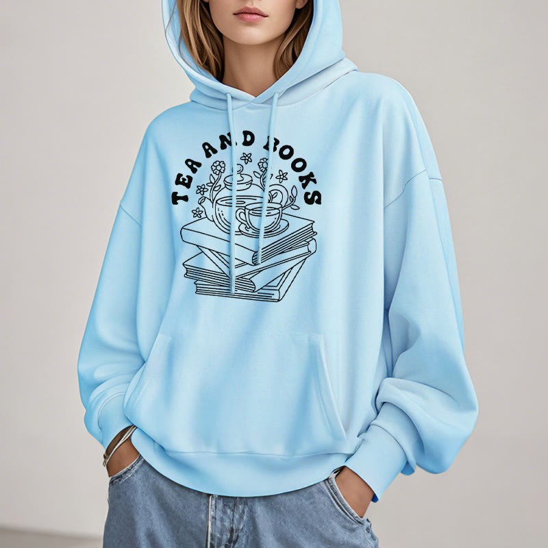 Tea And Books Fleece Lined Hoodie Long Sleeves Hoodie