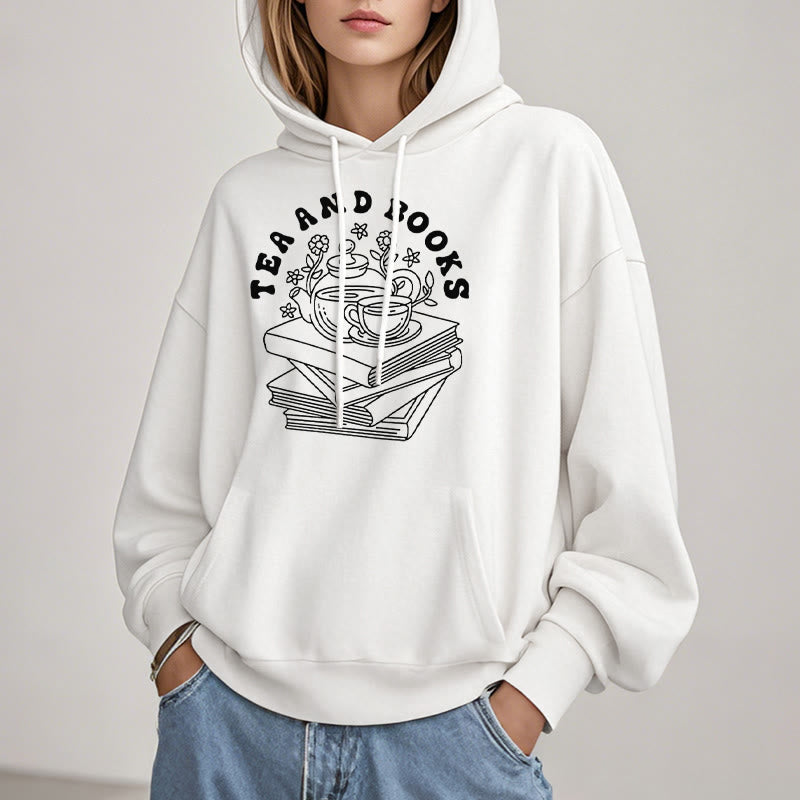 Tea And Books Fleece Lined Hoodie Long Sleeves Hoodie