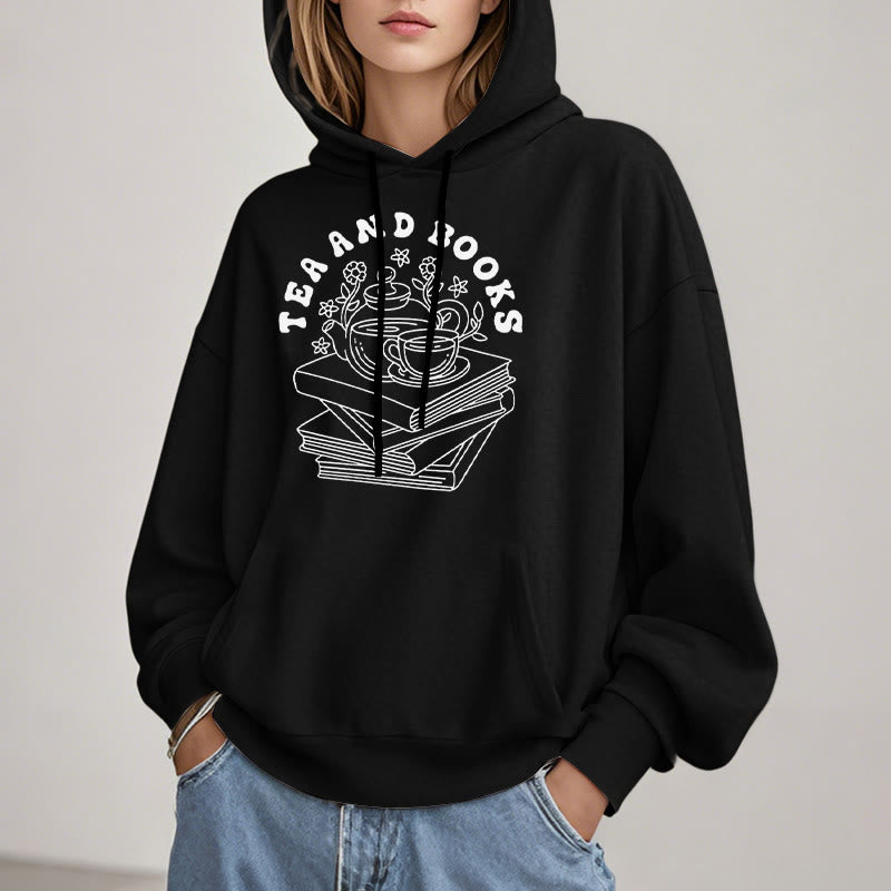 Tea And Books Fleece Lined Hoodie Long Sleeves Hoodie