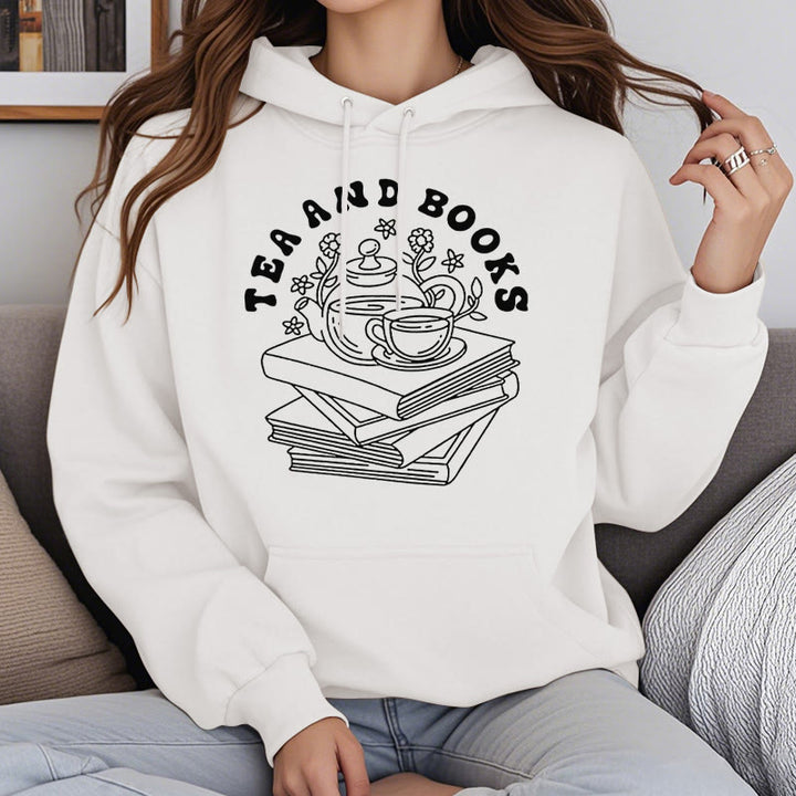 Tea And Books Fleece Lined Hoodie Long Sleeves Hoodie