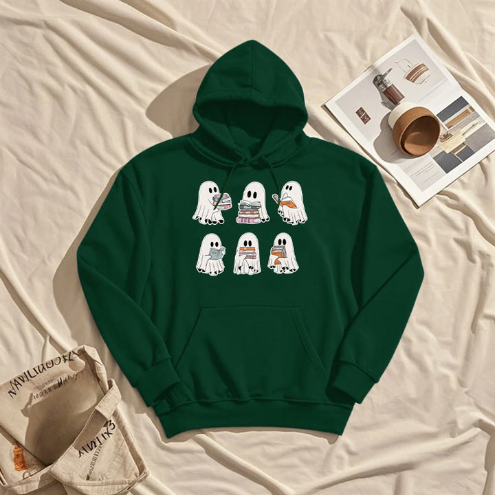 Ghost Reading Books Fleece Lined Hoodie Long Sleeves Hoodie