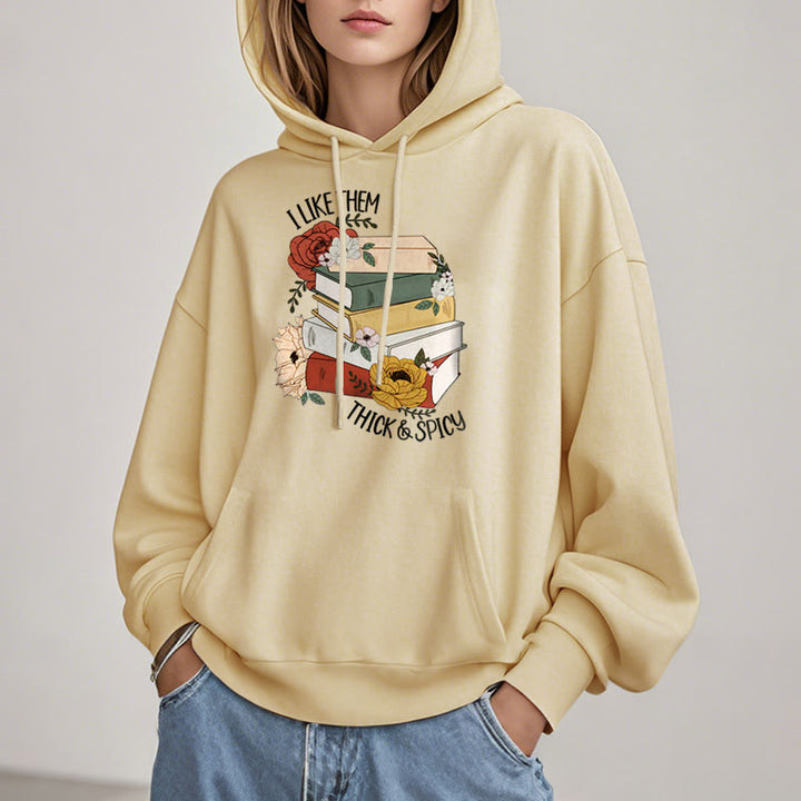 Book Lover Flower Fleece Lined Hoodie Long Sleeves Hoodie