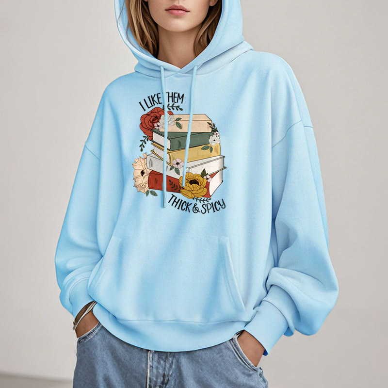 Book Lover Flower Fleece Lined Hoodie Long Sleeves Hoodie