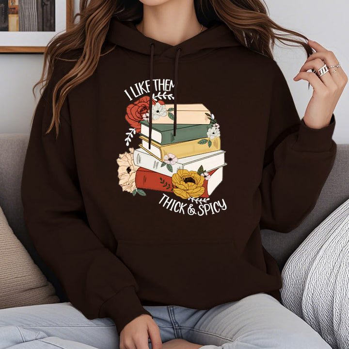 Book Lover Flower Fleece Lined Hoodie Long Sleeves Hoodie