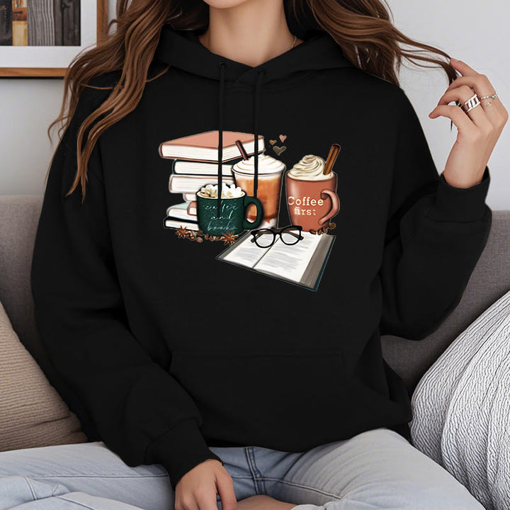 Book Lover Coffee Fleece Lined Hoodie Long Sleeves Hoodie