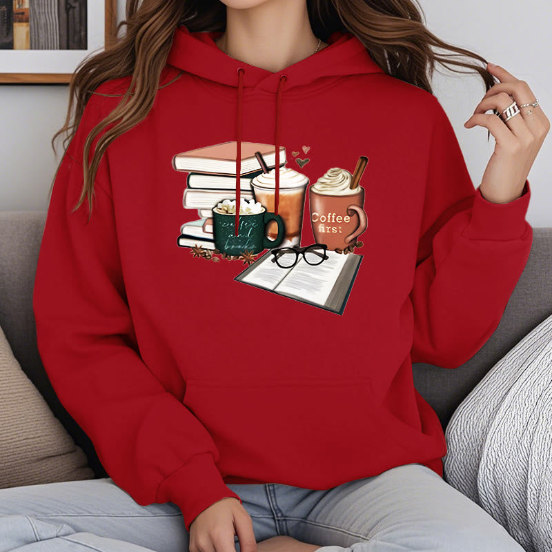 Book Lover Coffee Fleece Lined Hoodie Long Sleeves Hoodie