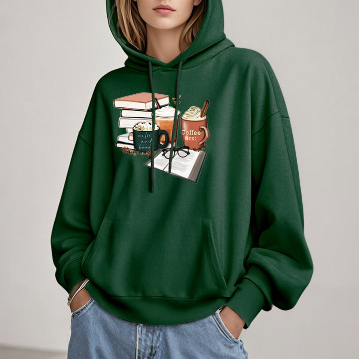 Book Lover Coffee Fleece Lined Hoodie Long Sleeves Hoodie