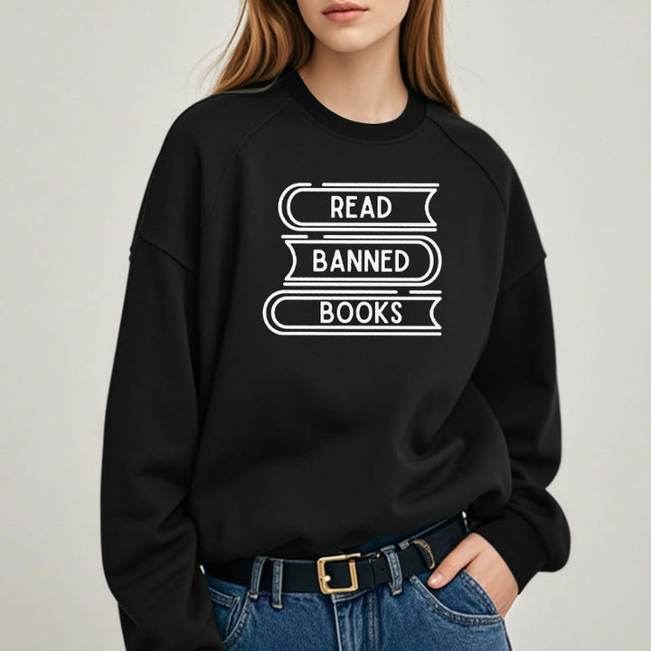 READ, BANNED, BOOKS Womens Crewneck Sweatshirt Pullover