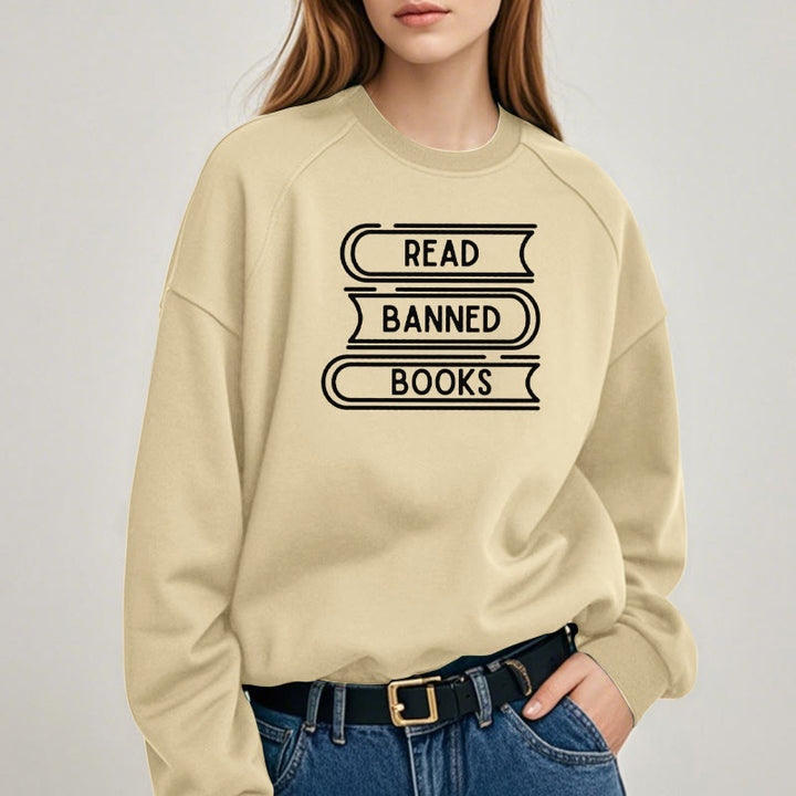 READ, BANNED, BOOKS Womens Crewneck Sweatshirt Pullover