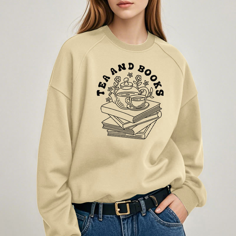 TEA AND BOOKS Womens Crewneck Sweatshirt Pullover