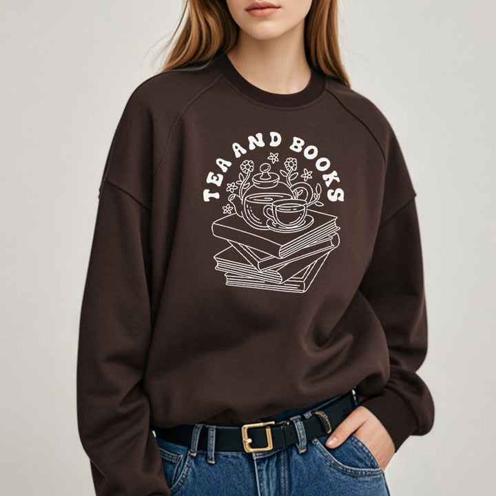 TEA AND BOOKS Womens Crewneck Sweatshirt Pullover