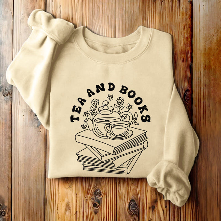 TEA AND BOOKS Womens Crewneck Sweatshirt Pullover